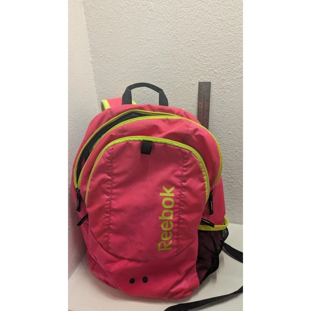 Reebok Pink Lime Green Backpack School Book Bag Daypack Adjustable Straps